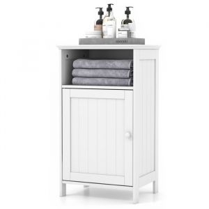 LIEZEAL Commode de Salle de Bain 40 x 30 x 70 cm avec 1 Porte et &Eacute;tag&egrave;re R&eacute;glable Meuble Rangement pour Cuisine Salon Blanc