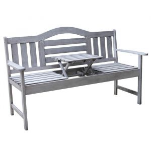 SenS-Line Banc de jardin Nevada avec table pliante - Gris - 150 cm - Bois dur Meranti