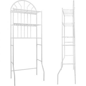 Dessus Toilettes / Machine &agrave; Laver Etag&egrave;re Rangement en M&eacute;tral (Sans poin&ccedil;on) Meuble de Salle de Bain Pont WC 59 x 33 x 173CM Blanc