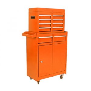 Servante datelier -Caisse a outil -Chariot &agrave; roulettes -AVEC 5 Tiroirs verrouillables rangement -Orange-516 x 279 x 102 cm