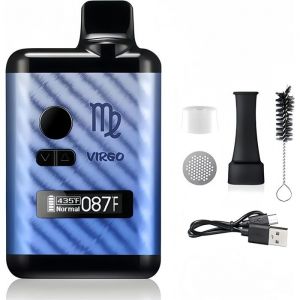 Vaporisateur Virgo pour herbes s&egrave;ches chambre chauffante en c&eacute;ramique affichage OLED et contr&ocirc;le de la temp&eacute;rature (bleu)