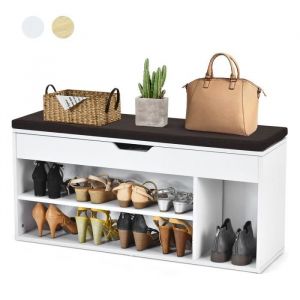 GIANTEX Banc à Chaussures avec Coussin Amovible 3 Étagère de Rangement et 1 Petit Compartiment 1035X48X30CM