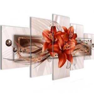 Runa art Tableau D&eacute;coration Murale Fleurs de Lys 200x100 cm - 5 Panneaux Deco Toile Pr&ecirc;t &agrave; Accrocher 008751b