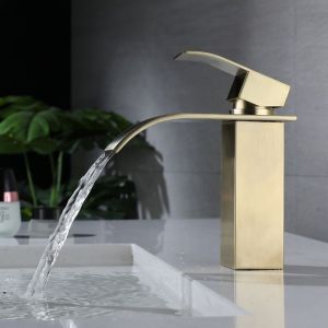 SNOGOLD Robinet de Lavabo Doré Bec Cascade - Robinet Salle de Bain en Acier Inoxydable - Mitigeur Baignoire - Robinet Vintage