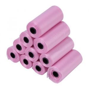Sac poubelle pour chien - TIP - 10 rouleaux de 150 sacs en plastique de d&eacute;chets de chien rose - 33*22cm