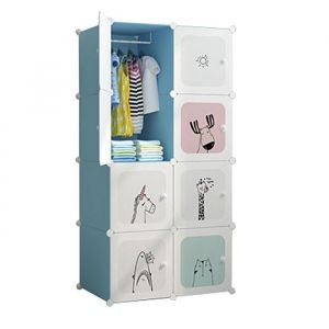 Armoire Penderie pour enfant avec &eacute;tag&egrave;res de rangement Armoire de Chambre 8 Cubes 75X47X147CM BLUE-EN Plastique