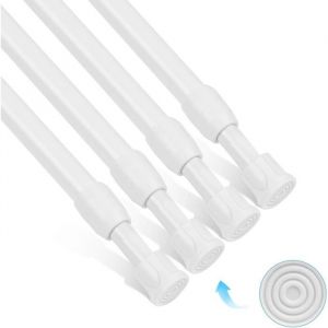 DRE-Tringle &agrave; rideaux extensible lot de 4 30-50 cm blanche en fer et TPR fixation par tension