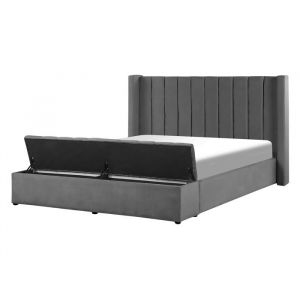 Lit double en velours gris avec banc coffre 140 x 200 cm NOYERS