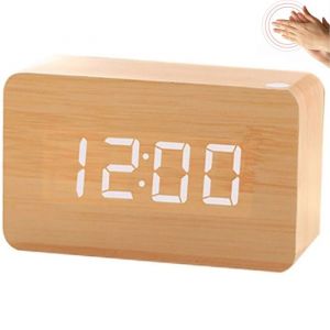 Horloge - Réveil numérique en bois - Date 12/24 heures - Éclairage LED