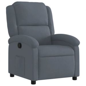 Fauteuil relax - DEC - Inclinable manuel - Velours gris fonc&eacute; - Confort optimal - Poche lat&eacute;rale