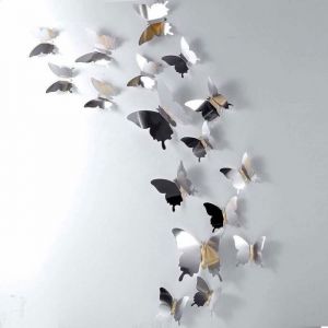48 Pi&egrave;ces Papillon Miroir Bricolage Combin&eacute;s Stickers Muraux Papillons 3D D&eacute;coration de la Maison