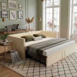 Canap&eacute;-lit extensible - Mod&egrave;le d&eacute;pliable - Id&eacute;al pour salon/chambre - 90/180 x 200 cm - Velours beige