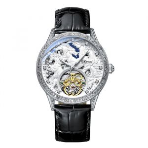 SHARPHY Montre homme de marque de luxe m&eacute;canique automatique cadran squelette bracelet en cuir cool huit chevaux cadeau