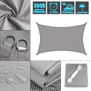 Toile Parasol Voile Ombrage Rectangulaire EGSII - Gris 3x4m - Imperm&eacute;able et Anti-UV