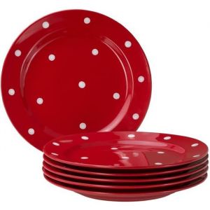 Van Well Emily set de 6 assiettes plates à pois rouges et blancs rond Ø 275 mm grande assiette plate en faïence assiette plate