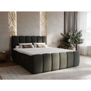 Lit complet - avec matelas - lit adulte - velours - gris - Cloud 140x200