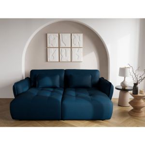 Thais - canap&eacute; droit 4 places avec double m&eacute;ridienne assise profonde en tissu textur&eacute; - Bleu