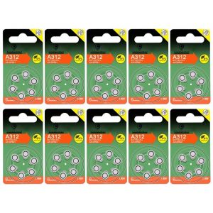 Lot de 60 Piles bouton Zinc Air Type A312/312 145V pour appareils auditifs compatibles PR41 - Visiodirect -