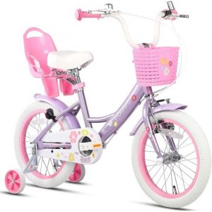 Glerc 12 Pouces vélo pour Enfants pour 12 3 4 Ans Petite Fille Mignon vélo avec Roue de Support de Panier et Cloches Violet
