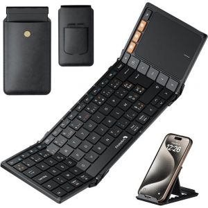 TP Clavier Bluetooth PliableAZERTY Clavier sans Fil Portable avec Pavé Tactile pour VoyageClavier iPad pour iOSMicrosoft-Noir