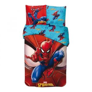 Parure de Lit Enfant 100% Coton Spiderman Marvel Lit 1 place Housse de Couette 140x200 cm Taie doreiller 65x65 cm