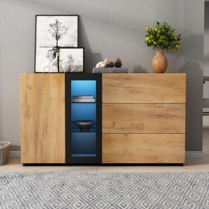 Buffet Bas - Nalookamic - Éclairage LED - Multicolore - 140x40x80 cm - Bois et Verre
