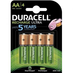 Duracell Recharge Ultra Piles Rechargeables type AA 2500 mAh Lot de 4 piles