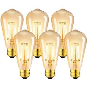 Lot de 6 Ampoules LED 6W Edison Vintage E27 - Ampoule &agrave; filament ST64 2200K  - Equivalent &agrave; Ampoule Incandescente 48W