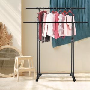 Penderie à vêtements en Métal - Portant télescopique - Noir