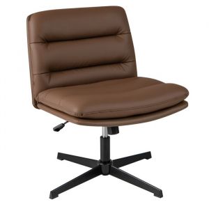 COSTWAY Fauteuil de Bureau Pivotante &agrave; 360&deg; en Simili Cuir R&eacute;glable en Hauteur du Si&egrave;ge 43-53 cm pour Chambre Salon Marron