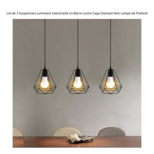 Suspension Luminaire - IndusDesign - Lot de 3 - Cage Diamant Noir - E27 - M&eacute;tal