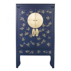 Armoire - Fine Asianliving - Mariage Chinoise - Bleu Nuit - 2 Portes - Bois Massif - 100x55x175 cm