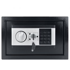Coffre-fort électronique Petit coffre En acier fer feu Avec mot de passe numérique et 2 clés de sécurité Noir 38 x 30 x 30 cm