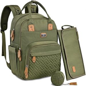 Sac à Dos à Langer Dikaslon Grand Sac Avec Matelas à langer et Porte tétine Sangles de Poussette - Sac de Maternité (Vert Foncé)