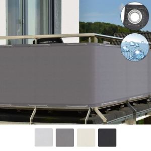 Sol Royal Brise Vue Balcon 90x300 cm Gris avec Œillets, Cordons, Résiste à l'eau Intempéries 160 g/m² PES SolVision PB2