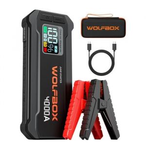Booster de batterie voiture WOLFBOX JS24 4000A 12V 24000mAh Démarreur Portable avec LED pour Essence & Diesel