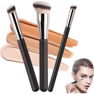 3Pcs Pinceau Fond de Teint Pinceau Anticernes Pinceau de Maquillage Professionnel pour Maquillage du Visage