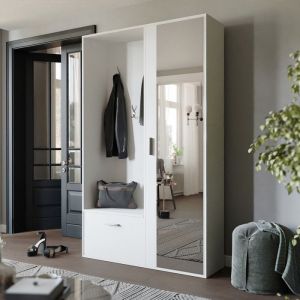 Vestiaire avec Miroir MIO - Porte-Manteau avec Meuble à Chaussures et Étagères - Blanc - 120 x 33 x 1955 cm