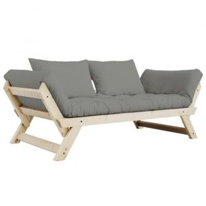 Banquette m&eacute;ridienne futon BEBOP pin naturel coloris gray couchage 75x200 cm.