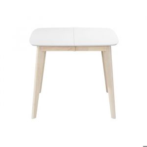 Miliboo - Table à manger extensible scandinave carrée blanche et bois L90-130 cm LEENA