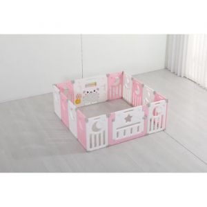 Parc Bébé Plastique 14 Panneaux Barrière de Sécurité Bébé Centre dActivités pour Enfants--Rose et Blanc 0 Mois à 6 Ans
