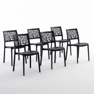 Lot de chaises Flora en polypropyl&egrave;ne renforc&eacute; empilables Usage int&eacute;rieur et ext&eacute;rieur (6 Chaises Anthracite)