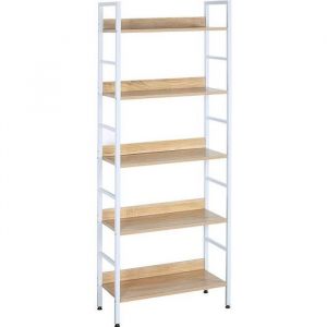 WOLTU Étagère de rangement en acier et en bois avec 5 tablettes 60x275x160cm environmoderneBlanc+chêne clair