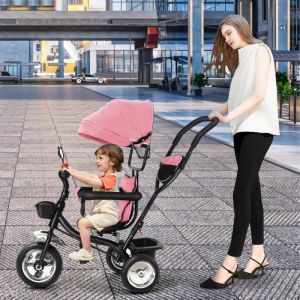 Tricycle évolutif pour bébé ou enfant - HOMEWELL - YIPEEMA - Rose - 3 roues - Pare-soleil