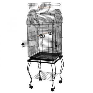 Cage Oiseaux Voli&egrave;re portable Avec lucarne ouverte en M&eacute;tal - ERROLVES - Noir - 59*59*150 CM