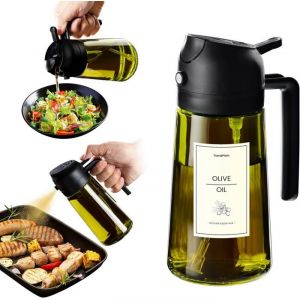 Spray Huile Cuisine 470ml – Vaporisateur Huile Air Fryer 2-en-1 pour Cuisson Salades Vinaigre et Accessoire Cuisine avec Stickers