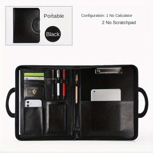 Dossier zipp&eacute; porte-documents en cuir - sac de rangement professionnel multifonctionnel
