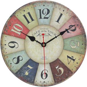 Horloge murale rétro vintage – Design silencieux horloge industrielle pendule murale moderne en bois chambre à coucher cuisine