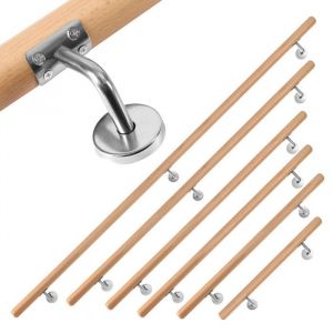 Hengda Main courante h&ecirc;tre 120cm main courante ronde bois jusqu&agrave; 2 m&egrave;tres avec chevilles m&eacute;talliques Garde-corps