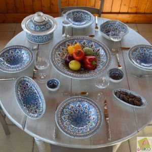 Service à couscous assiettes Tebsis Bakir turquoise - 6 pers - Bleu - Fleur - Ø23 cm - Ø20 cm - Ø33 cm - Oui